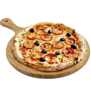 Бамбуковая круглая разделочная доска с ручкой, круглая подставка для пиццы и доска для резки для домашней выпечки
