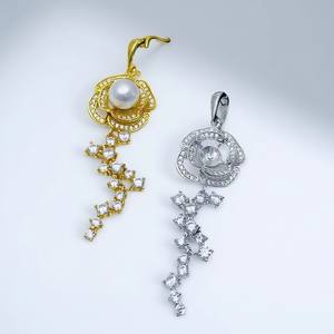 31309DIY Pearl Accessories S925 Silver Pendant Empty Stand with 6-7mm Round Beads Gorgeous <b>Crystal</b> Necklace - Product Image 3