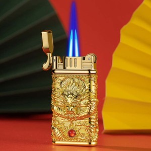 2024 Venta al por mayor Dragon encendedor de <span class=keywords><strong>gas</strong></span> butano doble llama azul encendedor a prueba de viento - Product Image 5
