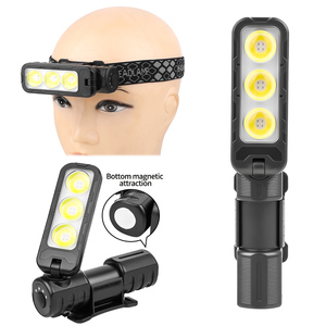 Lampe frontale rechargeable 1200mAh 180 ° Rotation aimant travail tête torche LED rouge jaune lumière COB pêche voiture réparation phare de travail - Product Image 1
