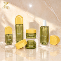 Nouvel ensemble d'emballages cosmétiques en verre pour flacons et pots de crème corporelle, avec flacon pulvérisateur plat en forme de capsule à fond épais couleur ambre (flacons et pots cosmétiques en verre)