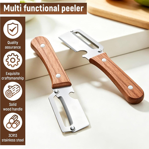 Nouvel éplucheur de légumes multifonctionnel 2-en-1 en acier inoxydable avec manche en bois et ouvre-bouteille pour fruits et citrouilles - Product Image 4