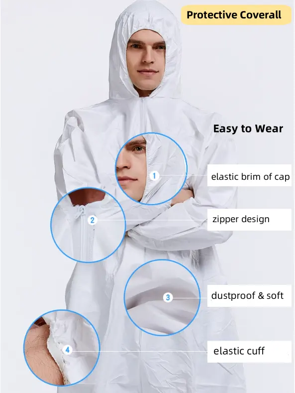 Combinaison médicale jetable Hazmat costume Desechables microporeux PPE PP combinaison costumes avec capuche