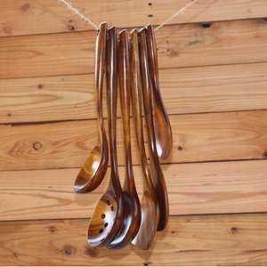 Acacia Wood Spatula And Spoon Set 6 Pieces Long Handle For Non Stick <b>Pans</b> Wok Soup Ladle Porridge Stirring Utensils - Product Image 3