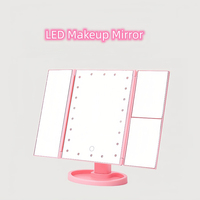 Miroir cosmétique de bureau pliable carré à LED lumineux double face rose personnalisé en alliage de zinc – Offre spéciale