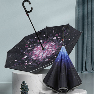 Paraguas Recto de Apertura Automática, 8 Varillas, Mango de Fibra de Nylon, Diseño Floral, Protección Solar y Contra la Lluvia, Mango en C, Eje Largo, para Viajes - Product Image 1
