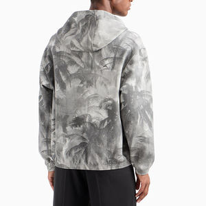 Sudadera con Capucha KingSen de Invierno Estilo Vintage Urbano con Cierre de Cremallera, Estampado Digital de Hojas de Palma, Detalles Bordados, Efecto Desgastado, Corte Regular - Product Image 5