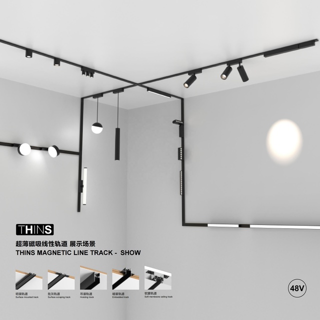 Hotel Design Lighting Ultra Thin Linear Track Light LED Magnetic Ternary Spot Light