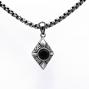 yunnique <b>Titanium</b> Steel Geometric Pendant Necklace With Black Stone For Men And Women Stainless Steel <b>Chain</b> Fashion Jewelry - Product Image 1