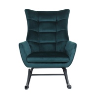Fauteuil à bascule moderne en velours vert émeraude, capitonné, avec base en métal noir pour chambre à coucher, appartement, certifié BSCI, OEM/ODM