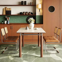 Ensemble de table à manger en bois massif minimaliste moderne avec plateau en pierre frittée, table de cuisine rectangulaire pour la maison, meubles de restaurant