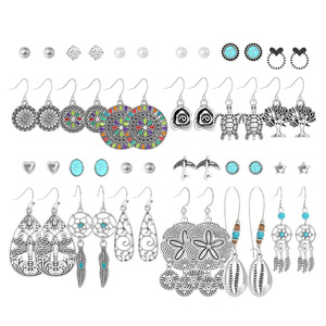 Juego de Pendientes Colgantes de Moda Estilo Boho, Turquesa, Aleación, Joyería para Mujer, Pendientes con Diseño de Pluma, Regalo para Fiesta - Product Image 5