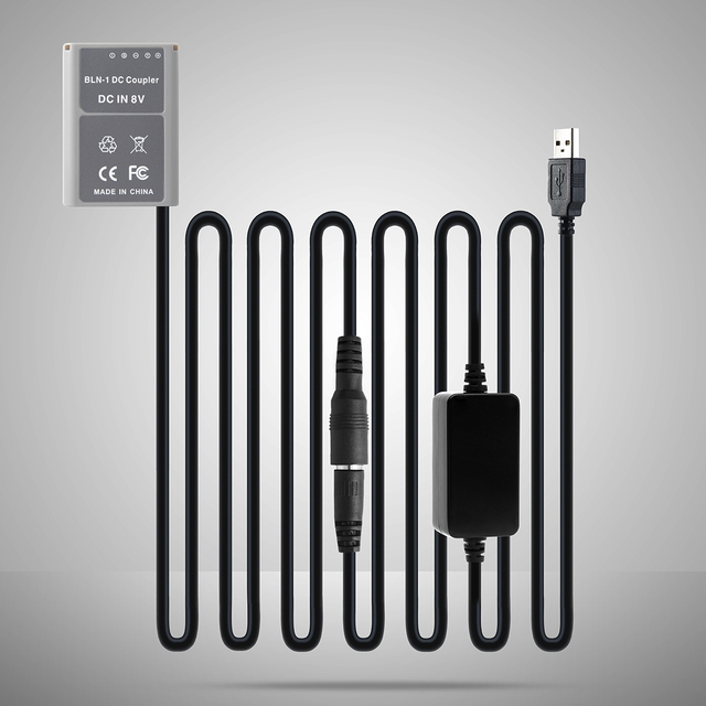 Olympus PS-BLN1 Dummy Battery + Single USB Booster Cable for E-M1/E-M5 Series Cameras 7.2V-8.4V Output Portable Design