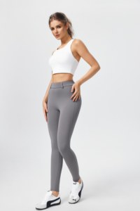 Pantaloni da yoga in spandex/nylon aderenti e comodi con vita alta elasticizzata, tasche cargo a tinta unita, ad asciugatura rapida - Product Image 3