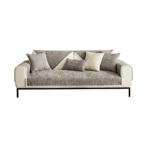 Chenille <b>Sofa</b> <b>Cover</b> Set 145-185Cm Full Coverage Non Slip Modern Style Gray Herringbone Pattern Machine Washable - Product Image 5