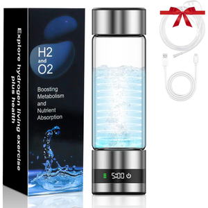 PHYFLOW Bouteille d'<span class=keywords><strong>eau</strong></span> froide à hydrogène 460 ml en verre, rechargeable USB/piles, avec écran LED tactile intelligent 2000ppb, pour extérieur, voiture et maison - Product Image 1