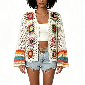 Cardigan de malha de crochê à mão para mulheres de inspiração étnica Vintage Lace-Up Jaqueta Boêmia de manga comprida Top Sehe Moda - Product Image 4