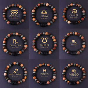 <span class=keywords><strong>12</strong></span> signo de la estrella del zodiaco constelaciones bisel ajuste hecho a mano Ojo de Tigre pulsera elástica con cuentas para pareja Unisex Tauro <span class=keywords><strong>Capricornio</strong></span> - Product Image 1
