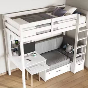 Lit mezzanine gris contemporain avec futon en bois pour chambre, salon et salle de bain - Product Image 4