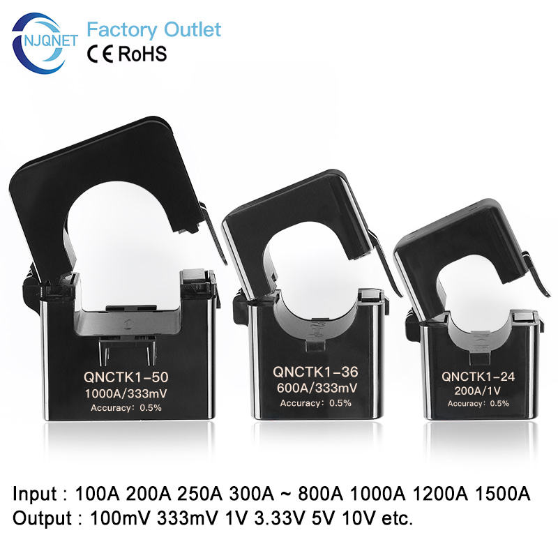 Manufacturer Split Core Current Transformer 333mV Snap on Current Sensor QNCTK1-50 1500A Clamp CT Current Transformer 1000A 1V