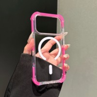 Coque de téléphone magnétique transparente en acrylique anti-chute à quatre coins pour iPhone 18 Pro Max, avec bords colorés et airbag, compatible Apple 17 Pro/16 Plus