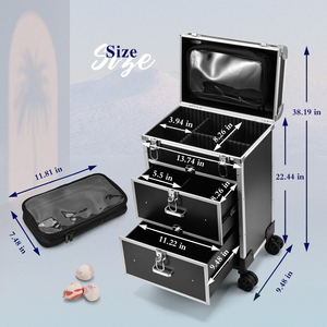 Large Cosmetic Trolley with <b>Makeup</b> Pouch Professional Rolling <b>Makeup</b> Train <b>Case</b> with Drawers Traveling Nail Organizer Train <b>Case</b> - Product Image 6