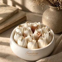 Lilin Dekoratif Bunga Tulip Mekar dalam Mangkuk Besar Custom, Lilin Kedelai Berlapis Emas dengan Buket Bunga untuk Dekorasi Rumah, Hadiah Mewah dan Elegan