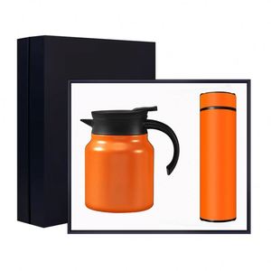 Stainless Steel Vacuum Jug & Flask Set White Black Accents Personalized Graduation/Christmas Gift Boxed Promotional Office Use - Product Image 3