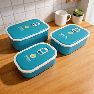 Ensemble de 3 contenants alimentaires rectangulaires hermétiques avec couvercles à clipser, bleu, vert, rouge, en plastique, pour la cuisine - Product Image 2