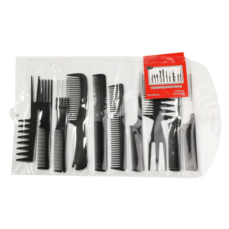 10pcs Carbon Fiber Hair Comb Double-sided Pointed Tail Comb Hairdressing Comb Set