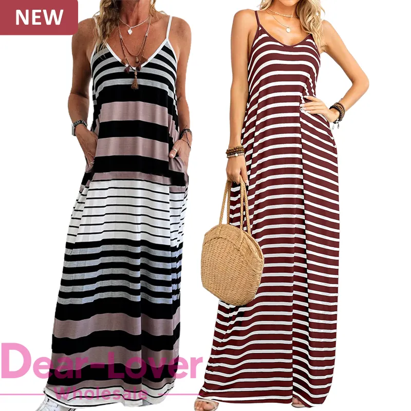 Dear-Lover ODM OEM Private Label Wholesale Summer Elegant Spaghetti Straps V Neck Maxi Long Dress Women