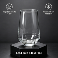 Verre à facettes géométriques pour la maison, bord poli lisse, tasse en verre transparent pour boissons, usage quotidien