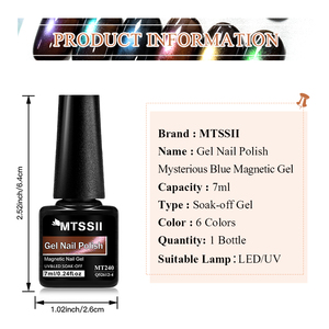 เจลทาเล็บ <span class=keywords><strong>MTSSII</strong></span> 7 มล. แบบแช่ล้างออกได้ ใช้กับหลอดไฟยูวีและแอลอีดี สีน้ำเงินฤดูใบไม้ร่วง เจลแม่เหล็กสีน้ำเงินลึกลับ เจลทาเล็บลายตาแมว - Product Image 2