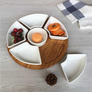 Bandeja <span class=keywords><strong>de</strong></span> madera <span class=keywords><strong>de</strong></span> bambú <span class=keywords><strong>de</strong></span> porcelana blanca pura japonesa, plato dividido, plato <span class=keywords><strong>de</strong></span> cerámica cuadrado redondo - Product Image 3