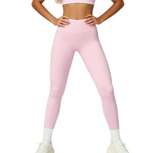 Pantalons de yoga neufs, solides, européens et américains, taille serrée, hanches, séchage rapide, sans couture, haute élasticité, fitness, longueur <span class=keywords><strong>cheville</strong></span> - Product Image 5