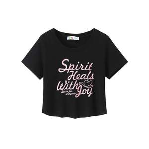 รันฉี เอ็น 8738 เสื้อยืดแขนสั้นทรงเข้ารูปสำหรับผู้หญิง สีดำ พิมพ์ลายตัวอักษร ผ้าฝ้ายเจอร์ซีย์ ไซส์พลัส ทรงโค้งเว้า - Product Image 3