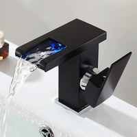 Robinet de salle de bain moderne en laiton chromé, mélangeur eau chaude/froide, avec lumière LED noire, cartouche céramique et capteur tactile – Meilleures ventes