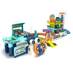 Kid DIY assemble multifunction urban rail transit steering wheel toys car driving simulation car track city slot parking lot toy