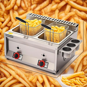 Friggitrice a Gas commerciale di vendita calda <span class=keywords><strong>2</strong></span> serbatoio <span class=keywords><strong>2</strong></span> cestello industriale chip friggitrice friggitrice di pollo macchina con filtro dell'olio - Product Image 1