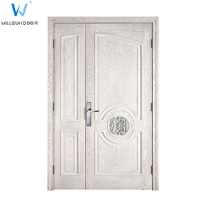 Decoración del hogar francés de madera de <span class=keywords><strong>roble</strong></span> de madera maciza color <span class=keywords><strong>gris</strong></span> claro pintura terminado uno y medio puertas con único Talla - Product Image 1