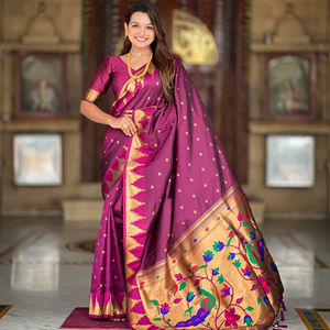 Saree de seda Pethani suave con ropa india y paquistaní tejida Zari - Product Image 2