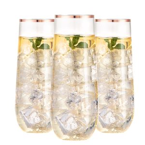 9OZ Shatterproof Clear Plastic Stemless Gold Rim Disposable PET Wine Glasses for Champagne Flutes for Transparent Glass Parties - Product Image 3
