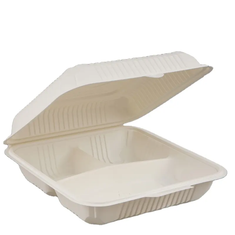 ECO Friendly Corn Starch Packaging 3 Part Take Away Container Paper Food Box