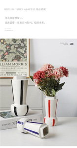 Vase en céramique rayé peint à la main, pot <span class=keywords><strong>de</strong></span> fleurs artistique <span class=keywords><strong>de</strong></span> luxe pour la décoration <span class=keywords><strong>de</strong></span> salon, hôtel, maison d'hôtes, <span class=keywords><strong>table</strong></span> - Product Image 4