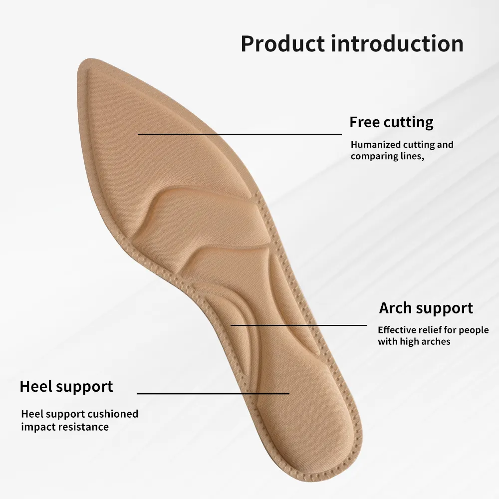 Nouveau design respirant massage 4D semelle intérieure haute élastique mousse à mémoire de forme pointu femmes semelle intérieure de chaussure à talons hauts