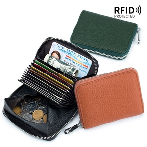 RFID Genuine Leather Card Wallet with Zipper Multi-Function Coin Pocket and Pebble Leather Card Holder Candy Pattern - Product Image 3