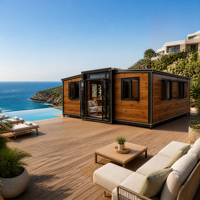 Villa de luxe extensible en conteneur, préfabriquée avec panneaux imitation bois, pour complexe hôtelier en bord de mer, fournisseur d'usine en gros