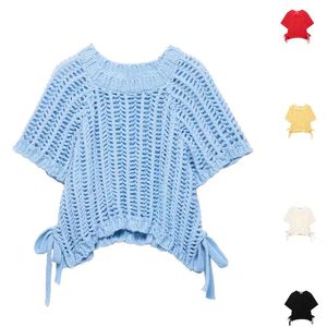 เสื้อสเวตเตอร์ผู้หญิง แขนสั้น ผ้าโพลีเอสเตอร์ ระบายอากาศ สไตล์วินเทจ แฟชั่น ทันสมัย ลำลอง ดีไซน์เข็มเย็บด้านข้าง สำหรับฤดูใบไม้ร่วง - Product Image 1