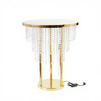 Support de présentation de gâteau de mariage rond avec miroir, perles en cristal or et argent, et éclairage LED pour événements, fêtes et banquets