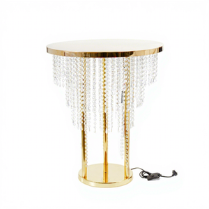 Support de présentation de gâteau de <span class=keywords><strong>mariage</strong></span> rond avec miroir, perles en cristal or et argent, et éclairage <span class=keywords><strong>LED</strong></span> pour événements, fêtes et banquets - Product Image 5